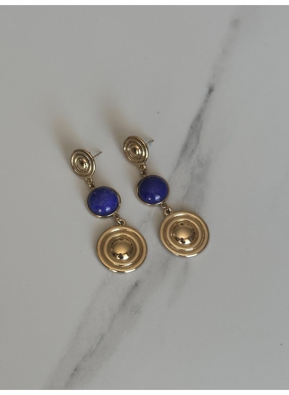 Ατσάλινα σκουλαρίκια  κρεμαστό  με πέτρα 33-214 blue