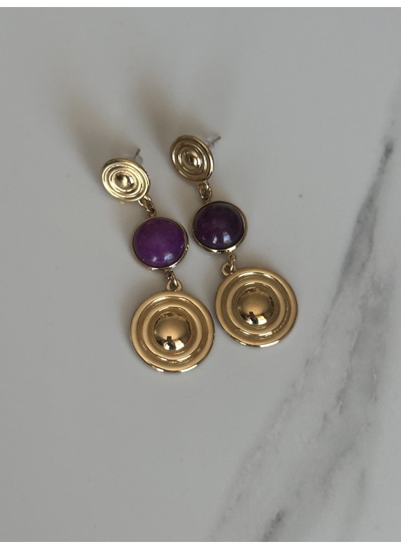 Ατσάλινα σκουλαρίκια  κρεμαστό  με πέτρα 33-214 purple