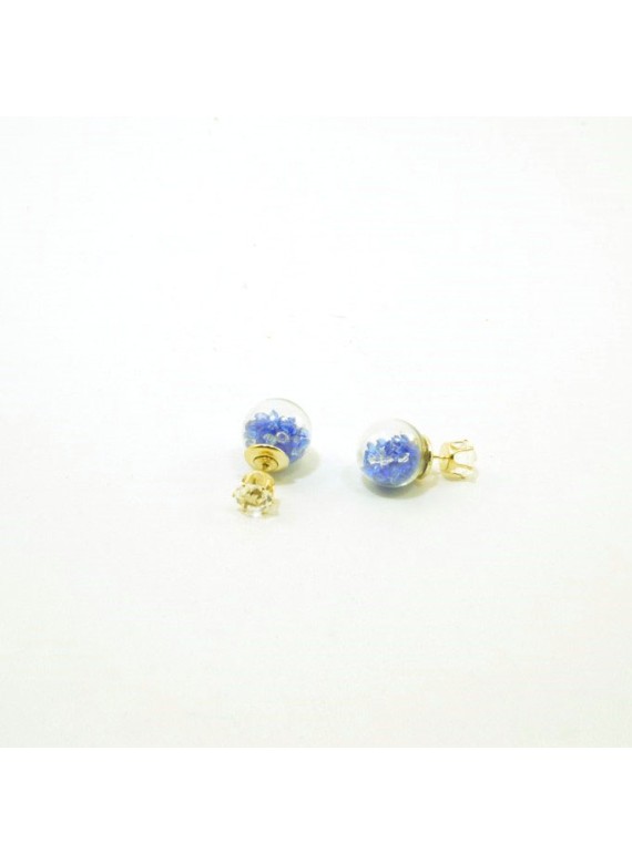 Σκουλαρίκια με κούμπωμα γυάλινη μπάλα σε μπλε χρώμα