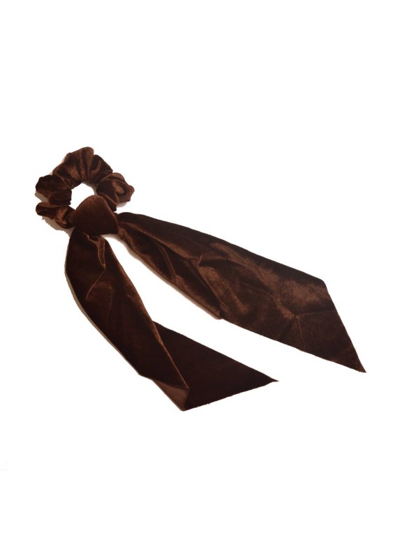 Scrunchie βελούδινο με κορδέλα 34-101 brown