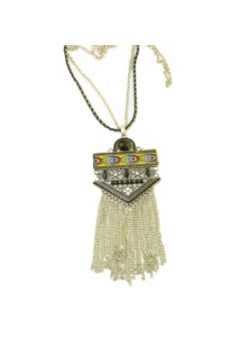 Long necklace with chain in silver colour and black thread